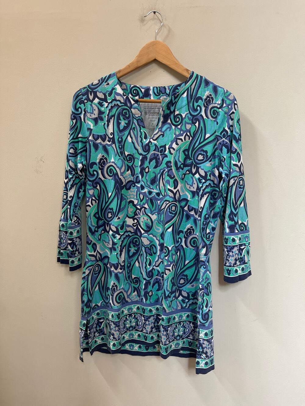 Coolibar St Lucia Tunic Top Size Small UPF 50+ Style 01429 Aqua Navy Paisley